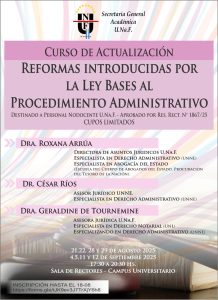 Dictarán en la UNaF curso sobre reformas introducidas por la Ley Bases al procedimiento administrativo