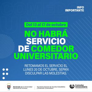 Del 13 al 17 de octubre no habrá servicio del comedor universitario