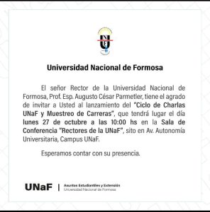 Realizarán el lanzamiento del “Ciclo de Charlas UNaF y Muestreo de Carreras”