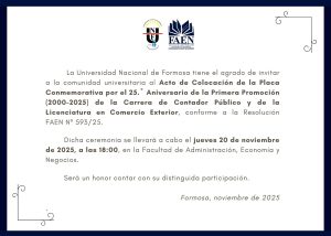FAEN: Conmemorarán el 25° aniversario de la primera promoción de carreras