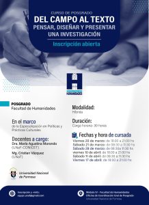 La FH-UNaF abre inscripciones para el curso de posgrado “Del campo al texto”