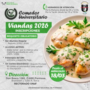 UNaF abre inscripciones para las viandas 2026 del Comedor Universitario