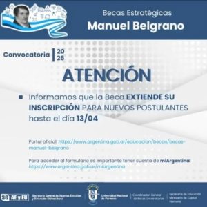 Se extiende la inscripción a las becas Manuel Belgrano